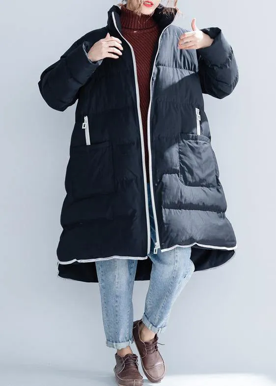 2019 black cotton jacket trendy plus size stand collar zippered Warm pockets thick winter cotton coats