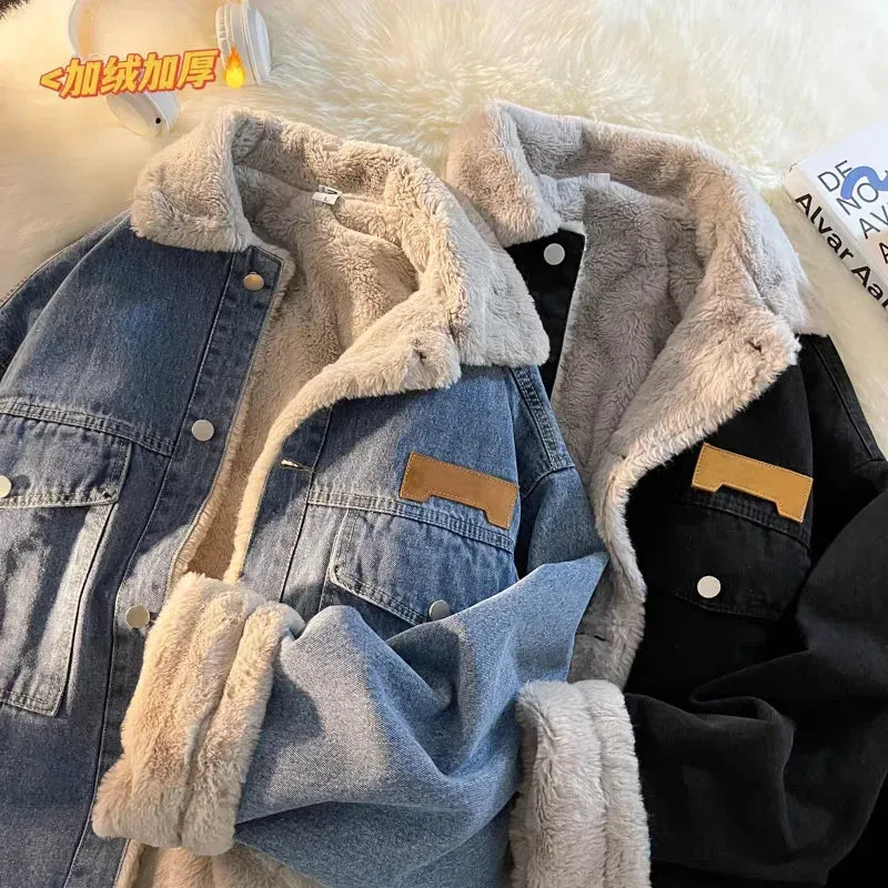 Aidase Thick Warm Lamb Fleece Lined Denim Jacket Men Winter Windbreaker Jackets Outwear Jeans Coats Male Multi-pockets Cowboy Clothing