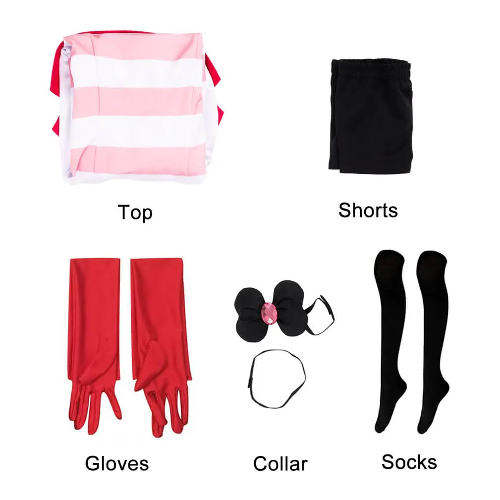 Angel Dust Costume Hazbin Hotel Cosplay Outfit Angel Striped Sweatshirt Shorts Gloves Full Set for Adult