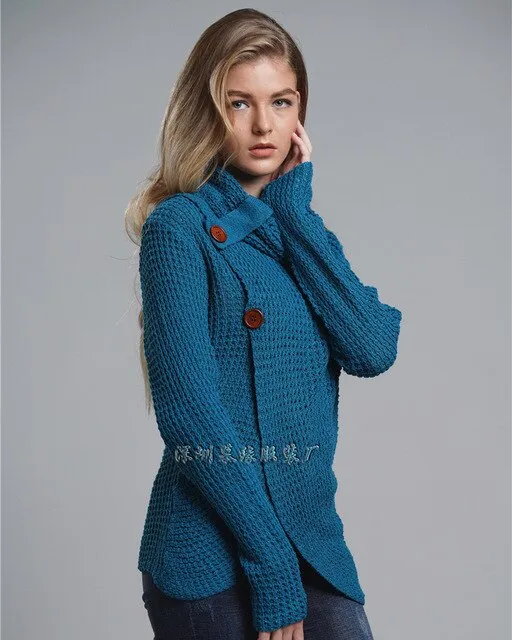 Ashore Shop Womens High Collar Long Sleeve Cardigan Button Sweater