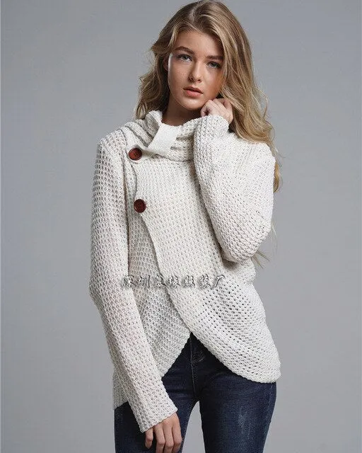 Ashore Shop Womens High Collar Long Sleeve Cardigan Button Sweater