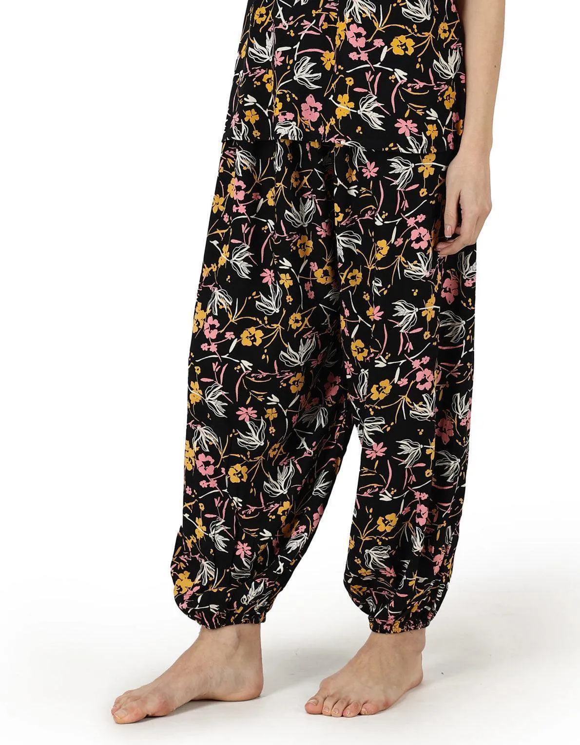 Black Floral Printed Harem Pants