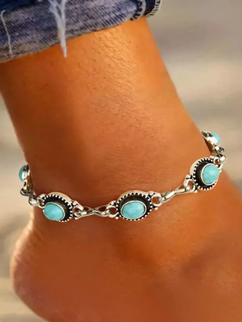 Boho Chic Turquoise Adjustable Anklet