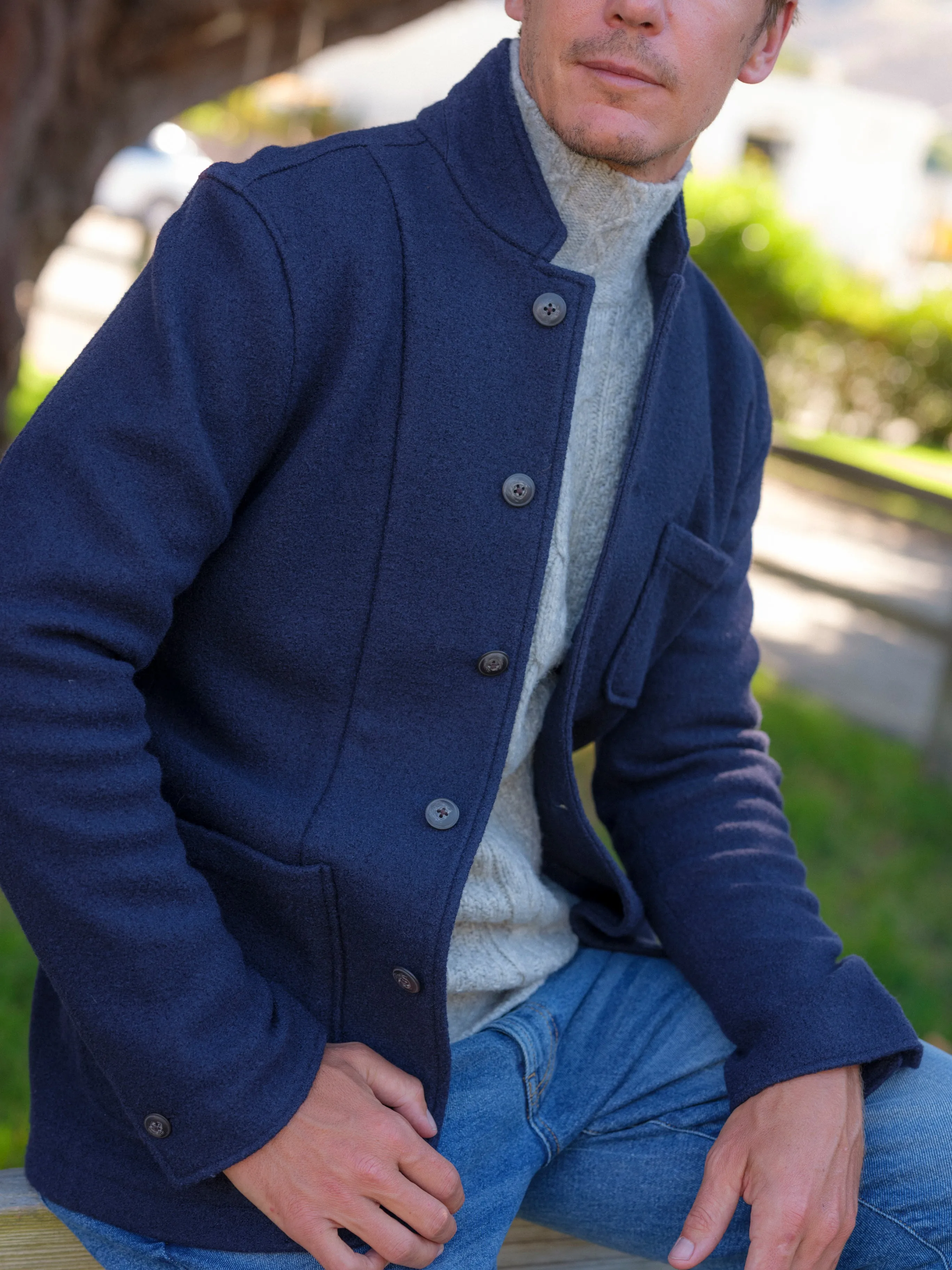 Burnham Knitted Wool Blazer - Navy