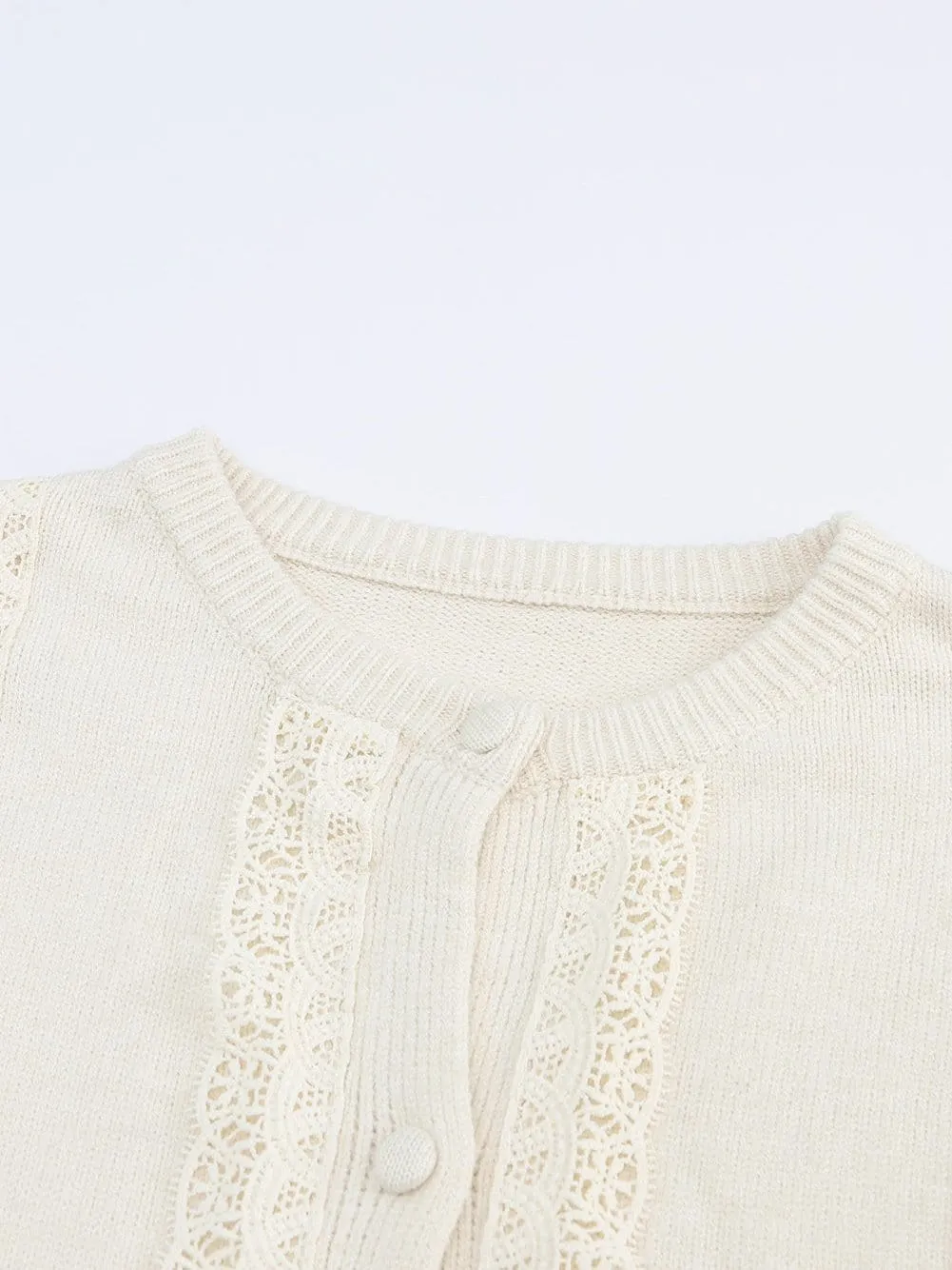 Button-Down Knit Cardigan with Lace Accents