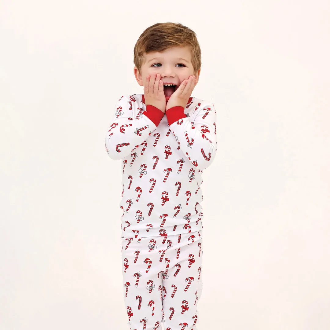 Candy Cane Classic Two Piece Pajama Set in White