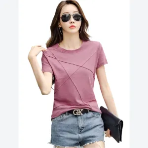 Casual Geometric Stitch Short-Sleeve Tops