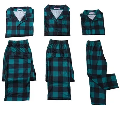 cheibear Christmas Plaid Long Sleeve Tee with Pants Loungewear Family Pajama Sets Men's Large