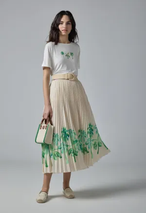 Choice Floral Print Pleated Skirt Cream