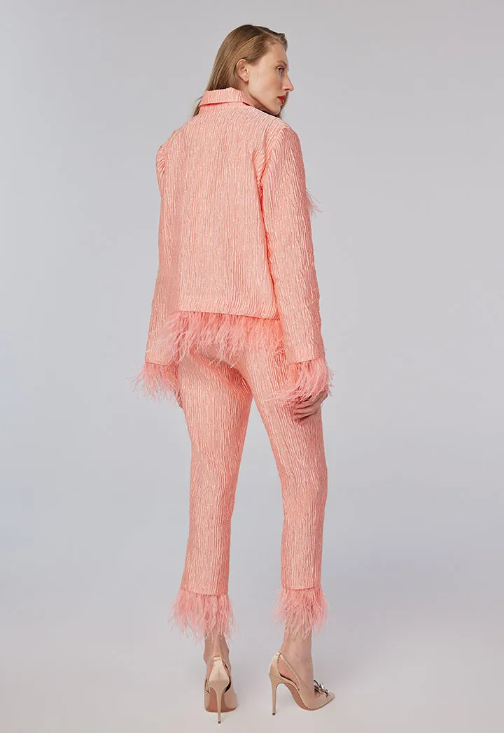 Choice Fringed Ankle Textured Trouser Pink