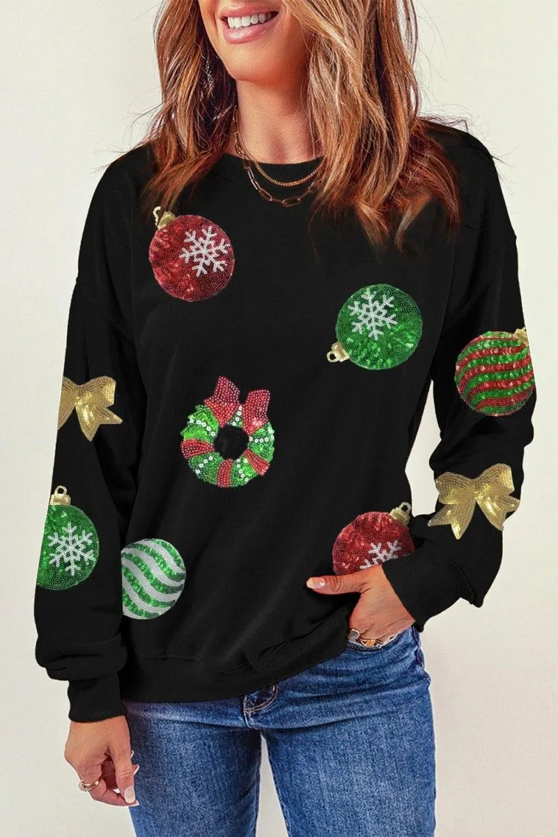 Christmas Ornaments Sequins Graphic Sweatshirt