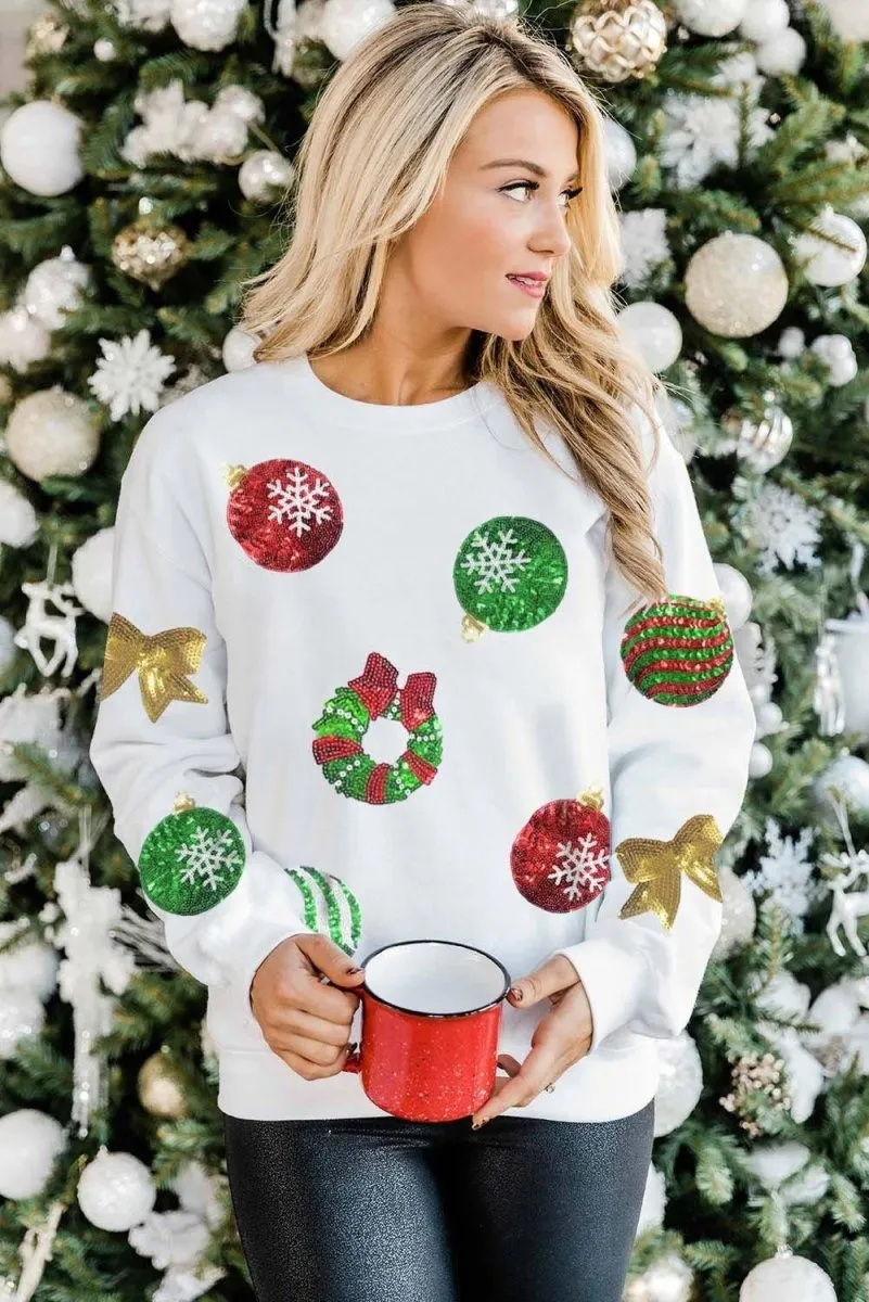 Christmas Ornaments Sequins Graphic Sweatshirt