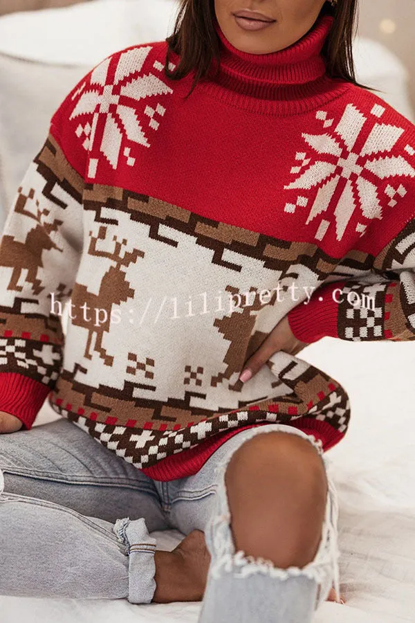 Christmas Reindeer Turtleneck Knitted Long Sleeved Sweater