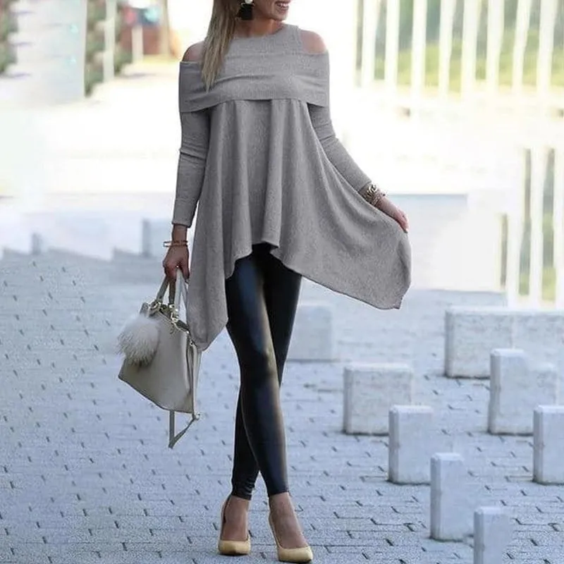 Cold Shoulder Solid Color Rib Tops