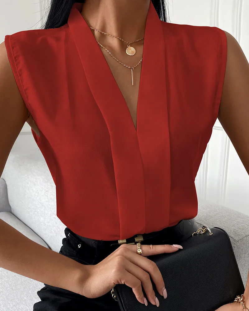 Comfortable Sexy V-neck Chiffon Shirt Sleeveless Top