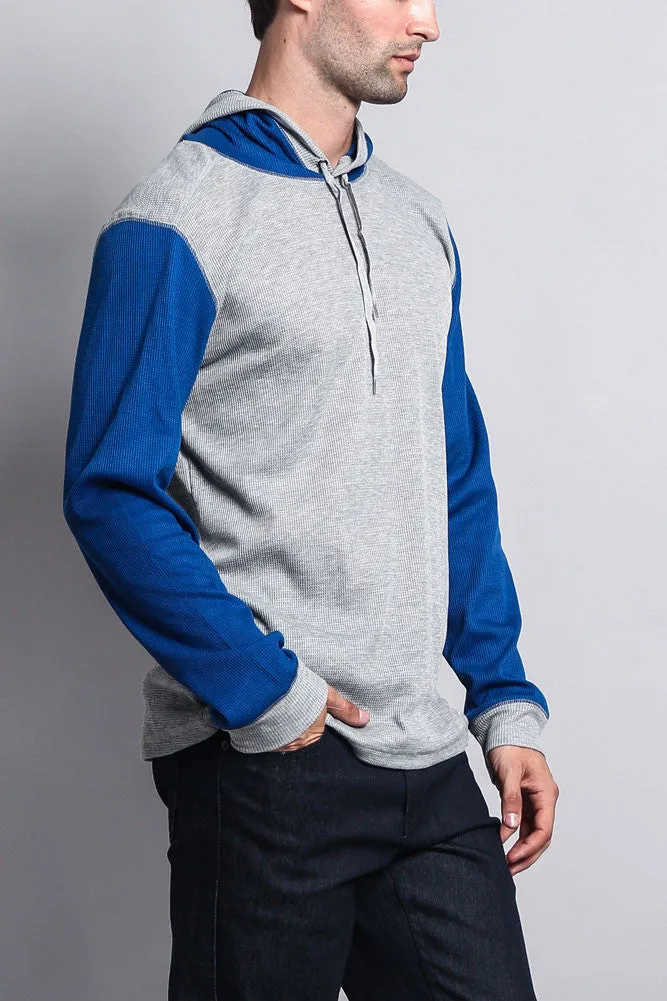 Contrast Waffle Knit Thermal Lightweight Hoodie