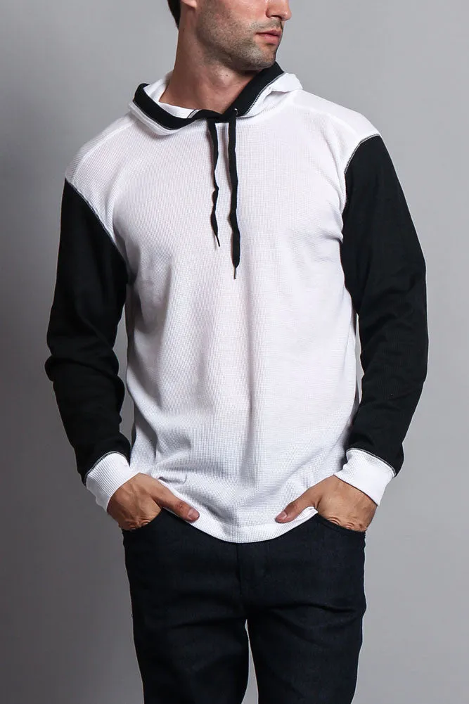 Contrast Waffle Knit Thermal Lightweight Hoodie