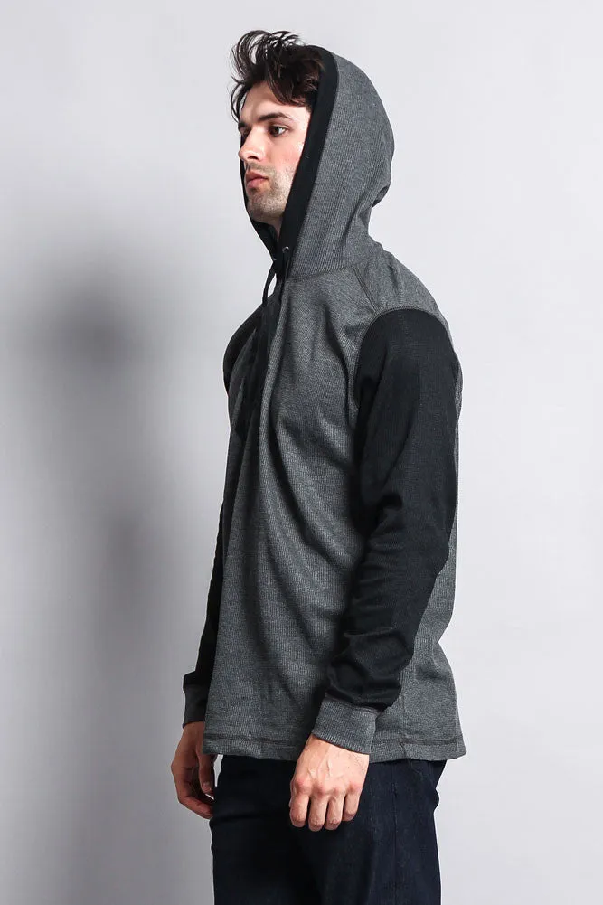 Contrast Waffle Knit Thermal Lightweight Hoodie