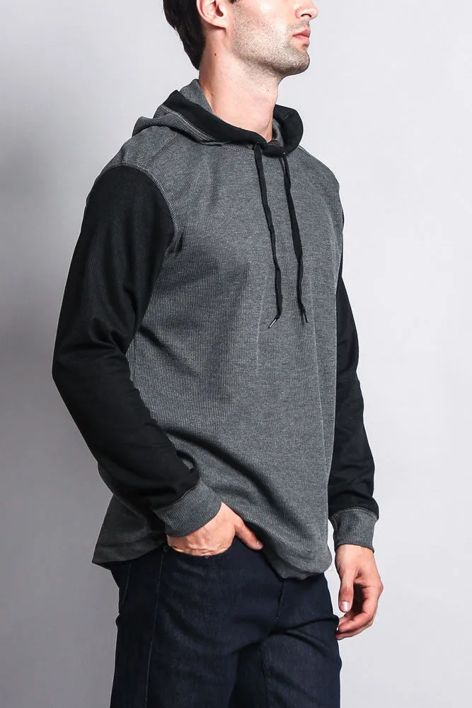 Contrast Waffle Knit Thermal Lightweight Hoodie