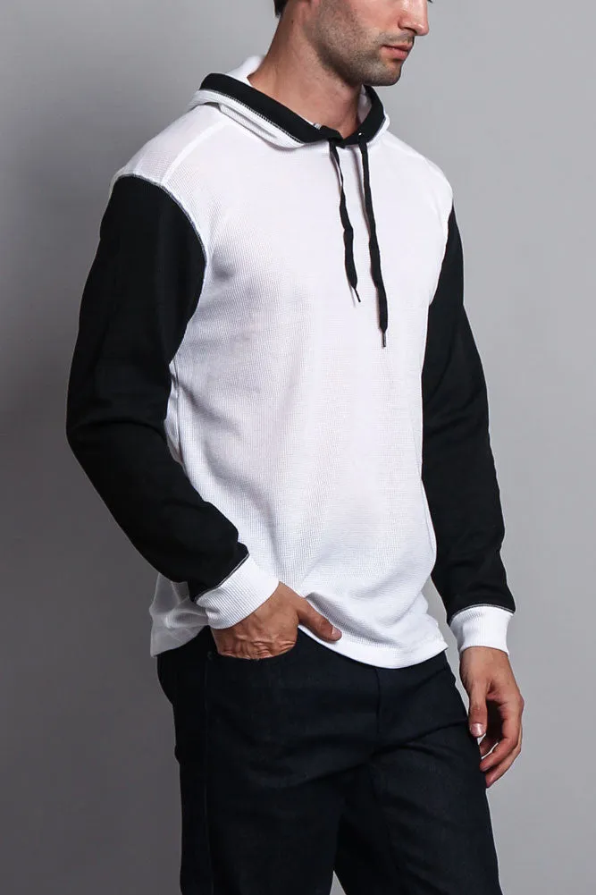 Contrast Waffle Knit Thermal Lightweight Hoodie