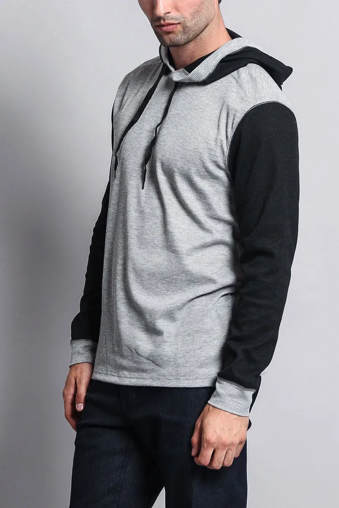 Contrast Waffle Knit Thermal Lightweight Hoodie