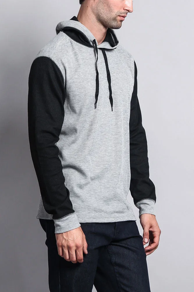 Contrast Waffle Knit Thermal Lightweight Hoodie