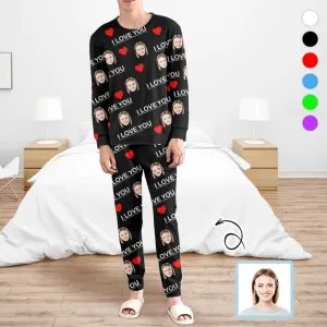 Custom Face Men's Long Sleeve Crewneck Pajamas Set I Love You Personalized Sleepwear Sets