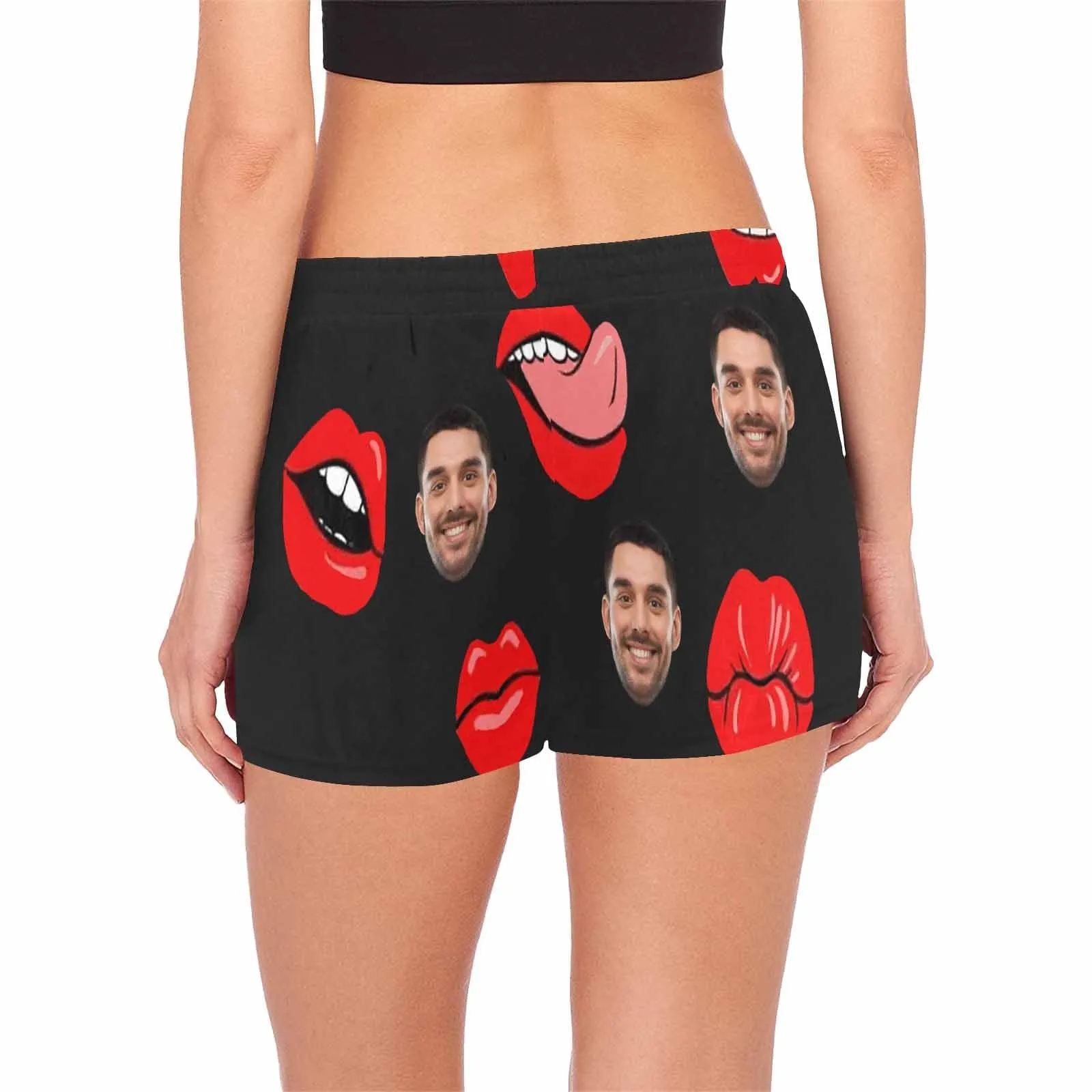 Custom Face Women's Pajama Shorts Personalized Red Lips Sleepwear Shorts