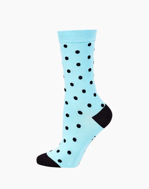 Dots on Sky Blue Women's Bamboo Crew Socks