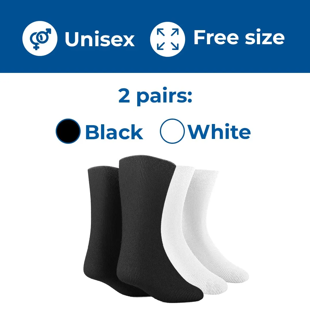 Dr Foot Diabetic&Arthritis Socks|Anti-Microbial&Anti-Odour Socks|Ultra-Soft Cushioned Sole|Prevents Injuries&Blisters|Premium Combed Cotton|Unisex,Free Size|2 Pairs (Black,White),Ankle length