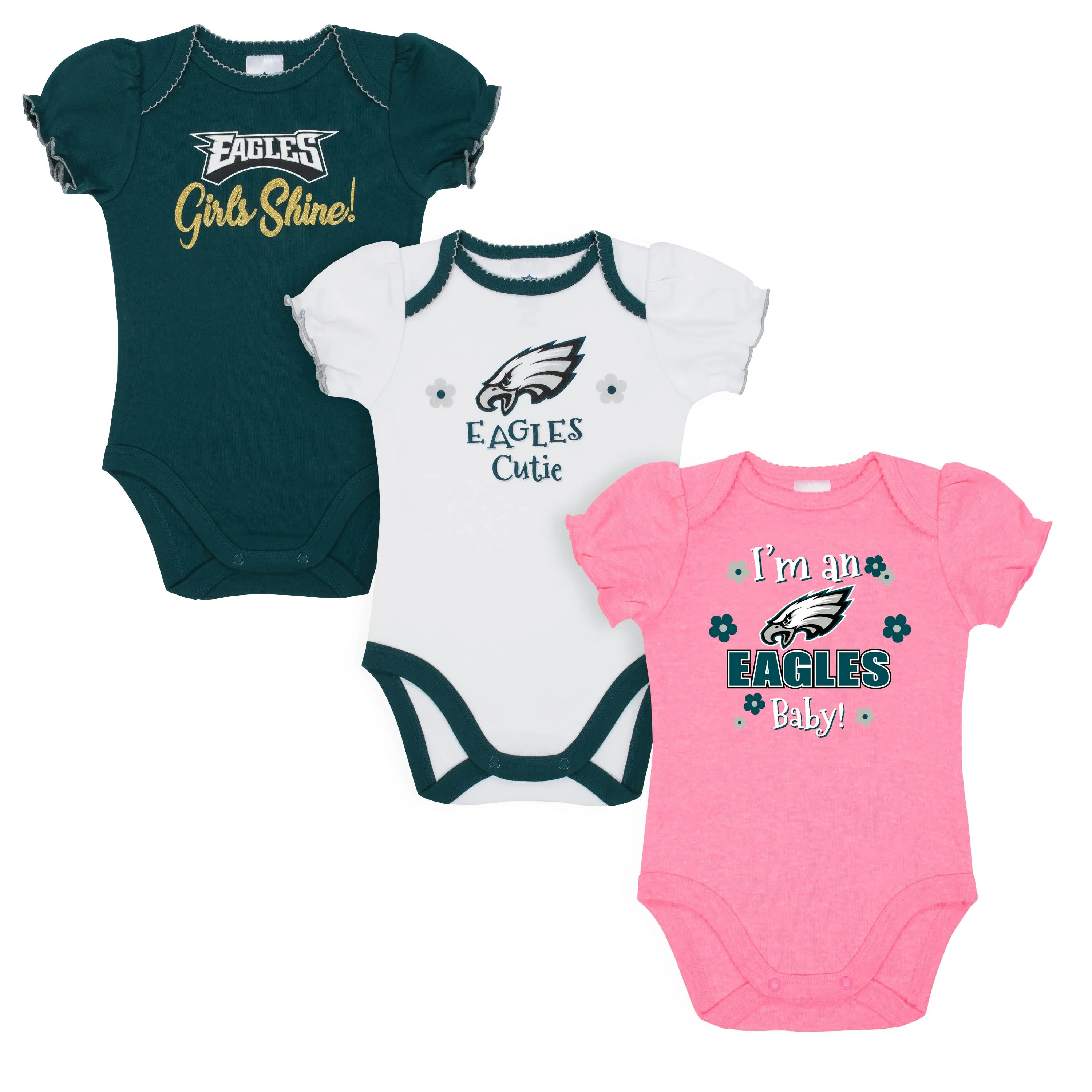 Eagles Girls Shine 3 Pack Short Sleeved Onesies