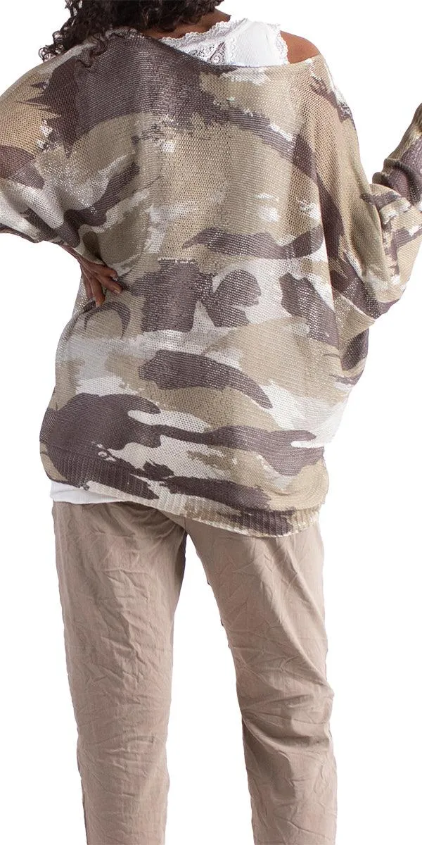 Emy Batwing Sweater With Camo Print