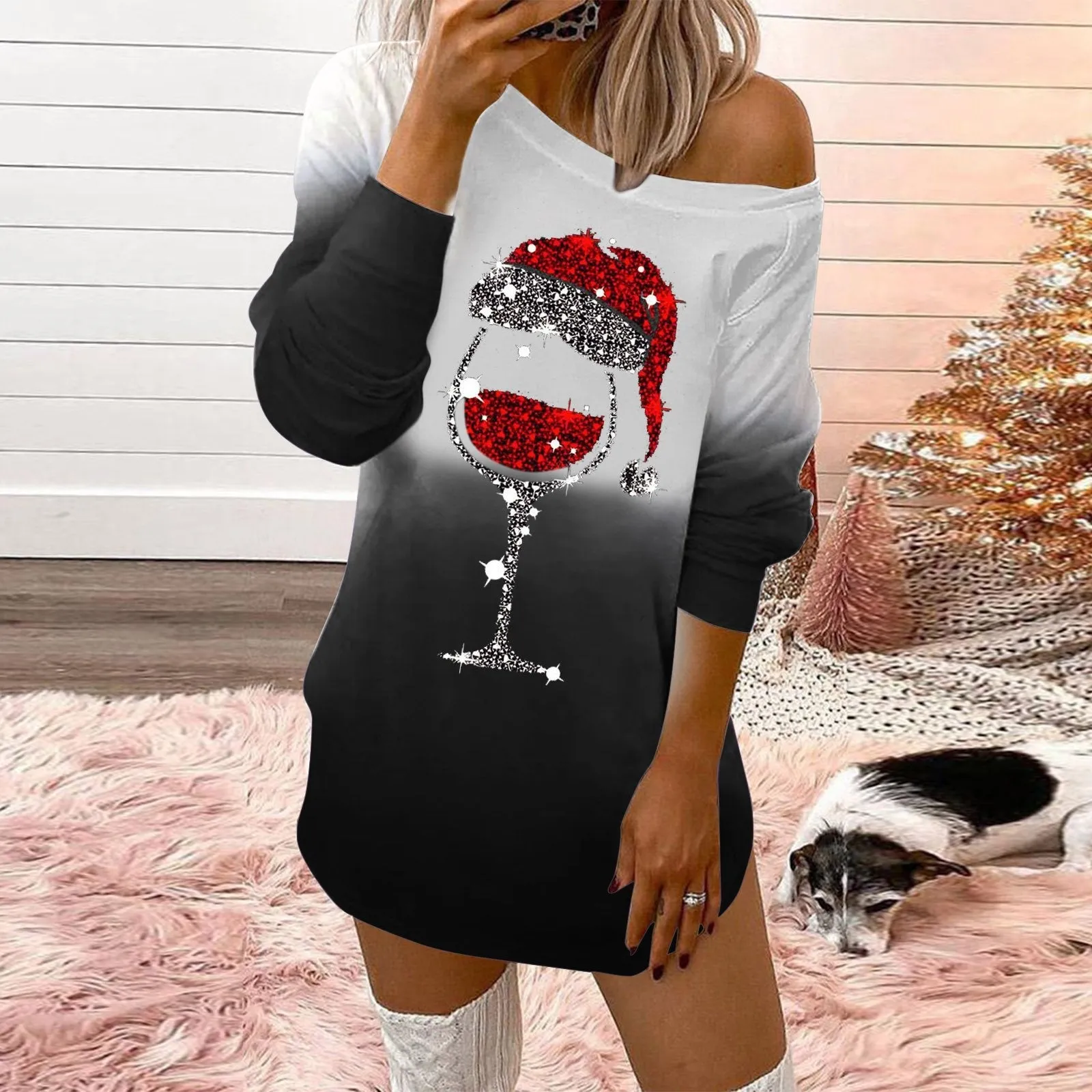 Fashionable christmas printed round neck ladies sweatshirt