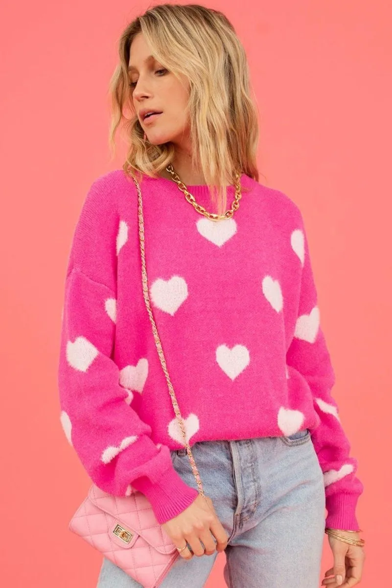 Fuzzy Bright Pink Valentine Hearts Sweater