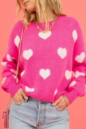 Fuzzy Bright Pink Valentine Hearts Sweater