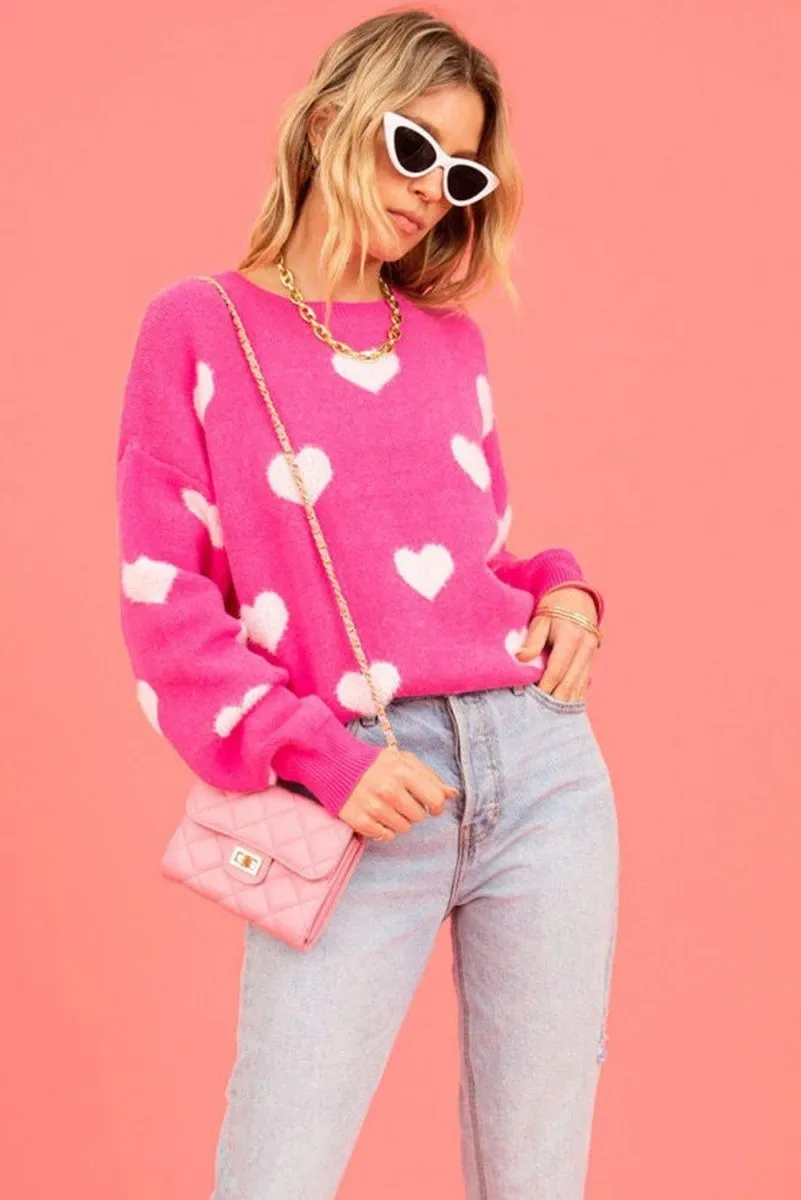 Fuzzy Bright Pink Valentine Hearts Sweater