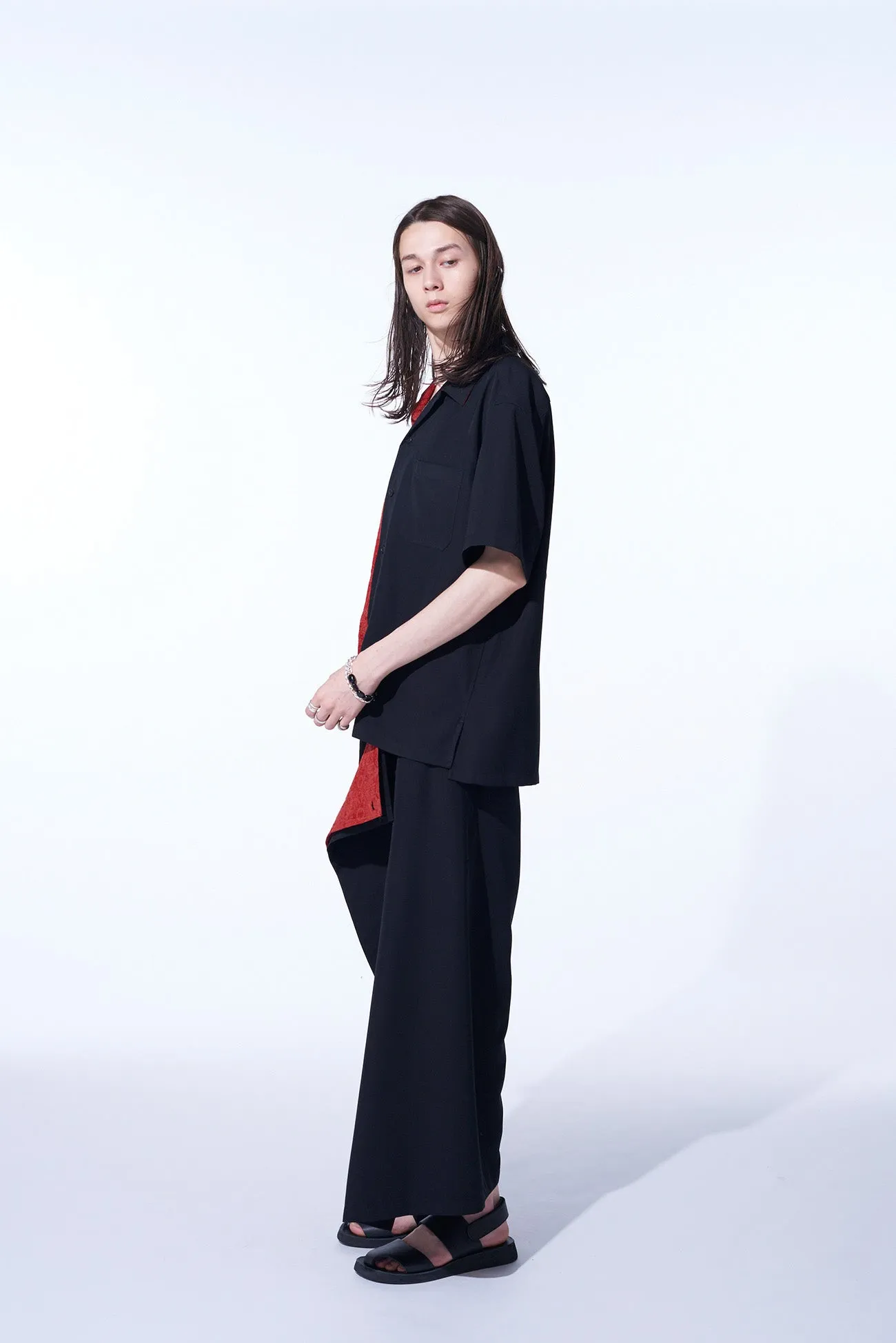 GABARDINE   MURAL LACE FADED FLOCKY LINEN CLOTH OPEN-COLLAR SHIRT