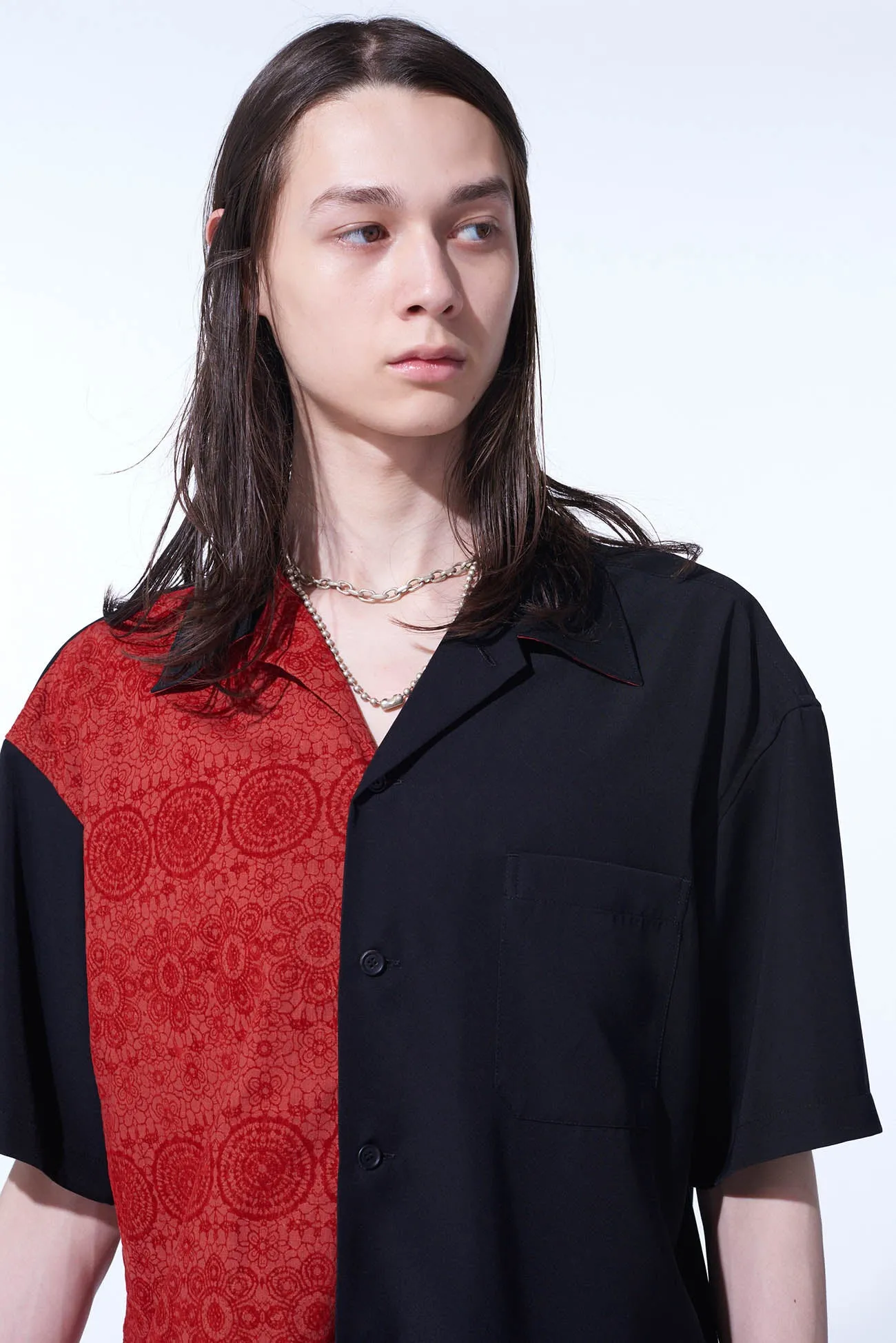 GABARDINE   MURAL LACE FADED FLOCKY LINEN CLOTH OPEN-COLLAR SHIRT