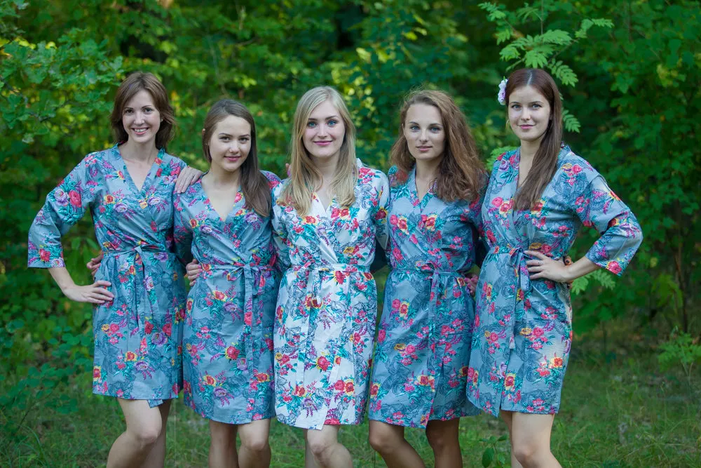 Gray Cute Bows Pattern Bridesmaids Robes