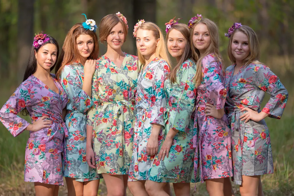 Gray Cute Bows Pattern Bridesmaids Robes