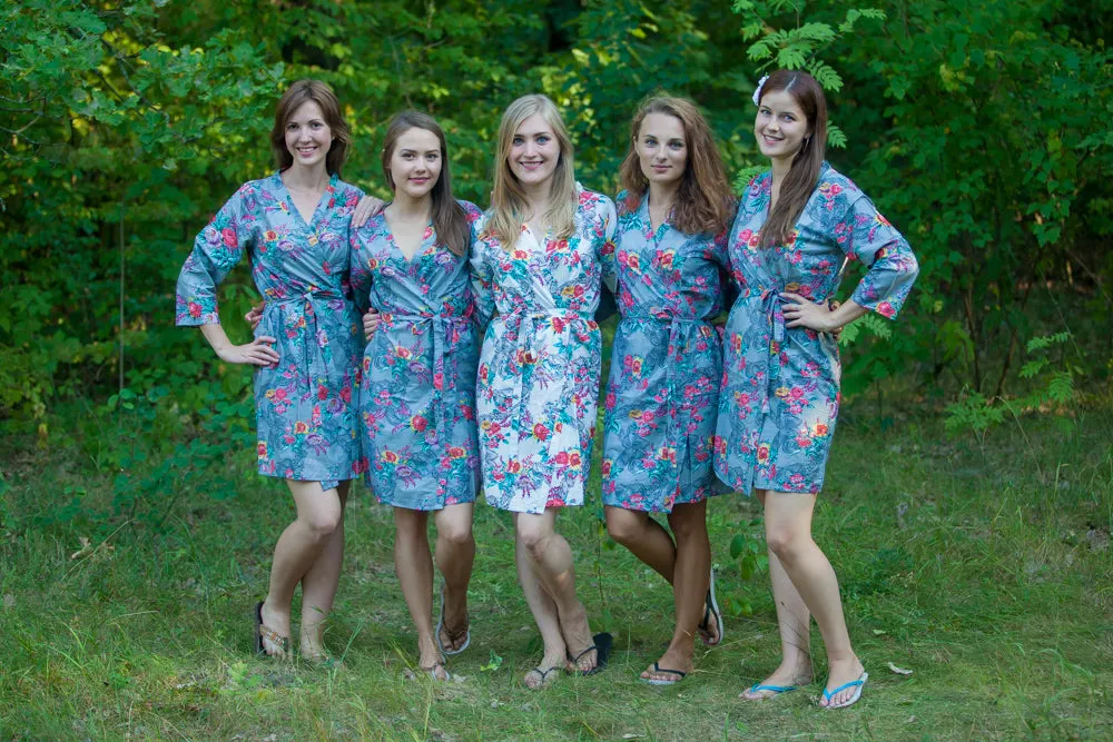 Gray Cute Bows Pattern Bridesmaids Robes