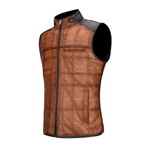 H27COB - Cuadra honey casual fashion quilted goat leather racer vest for men