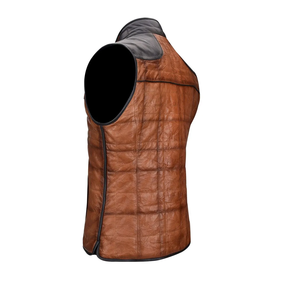 H27COB - Cuadra honey casual fashion quilted goat leather racer vest for men