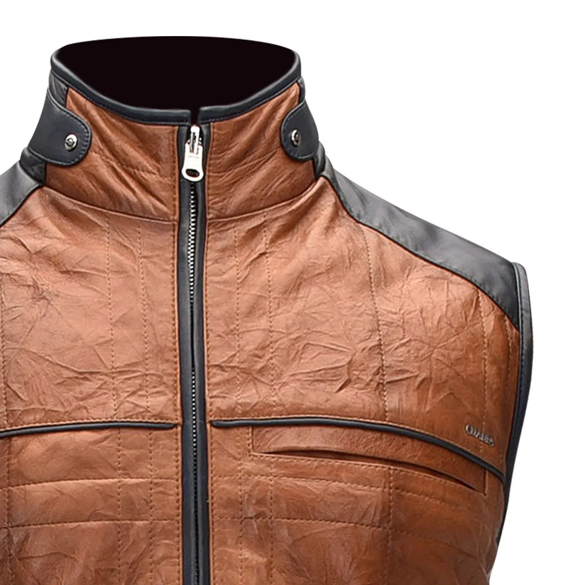 H27COB - Cuadra honey casual fashion quilted goat leather racer vest for men