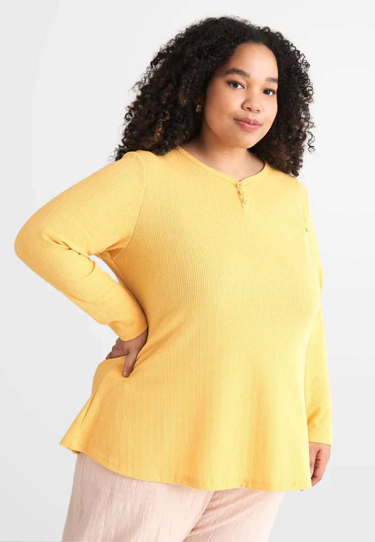 Helene Ribbed Henley Tee - Yellow