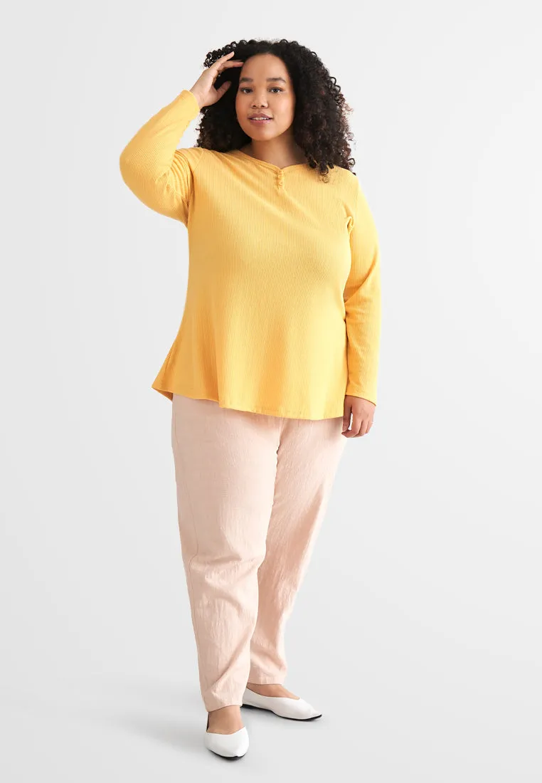 Helene Ribbed Henley Tee - Yellow