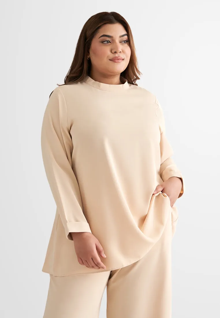 Hidaya Smooth High Neck Blouse - Beige