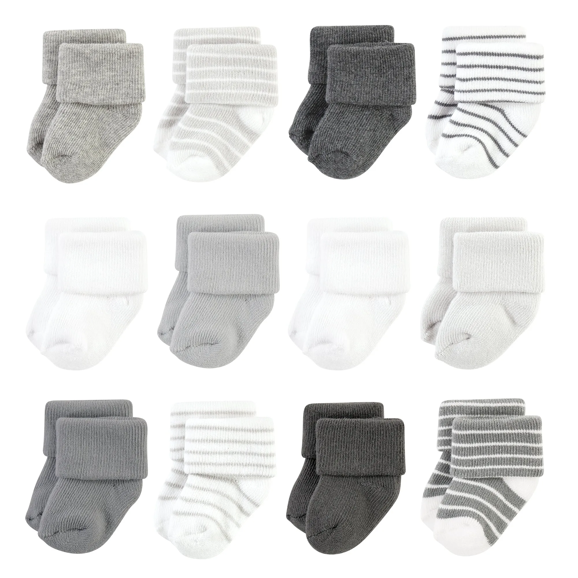 Hudson Baby Cotton Rich Newborn and Terry Socks, Gray Stripe 12 Pack