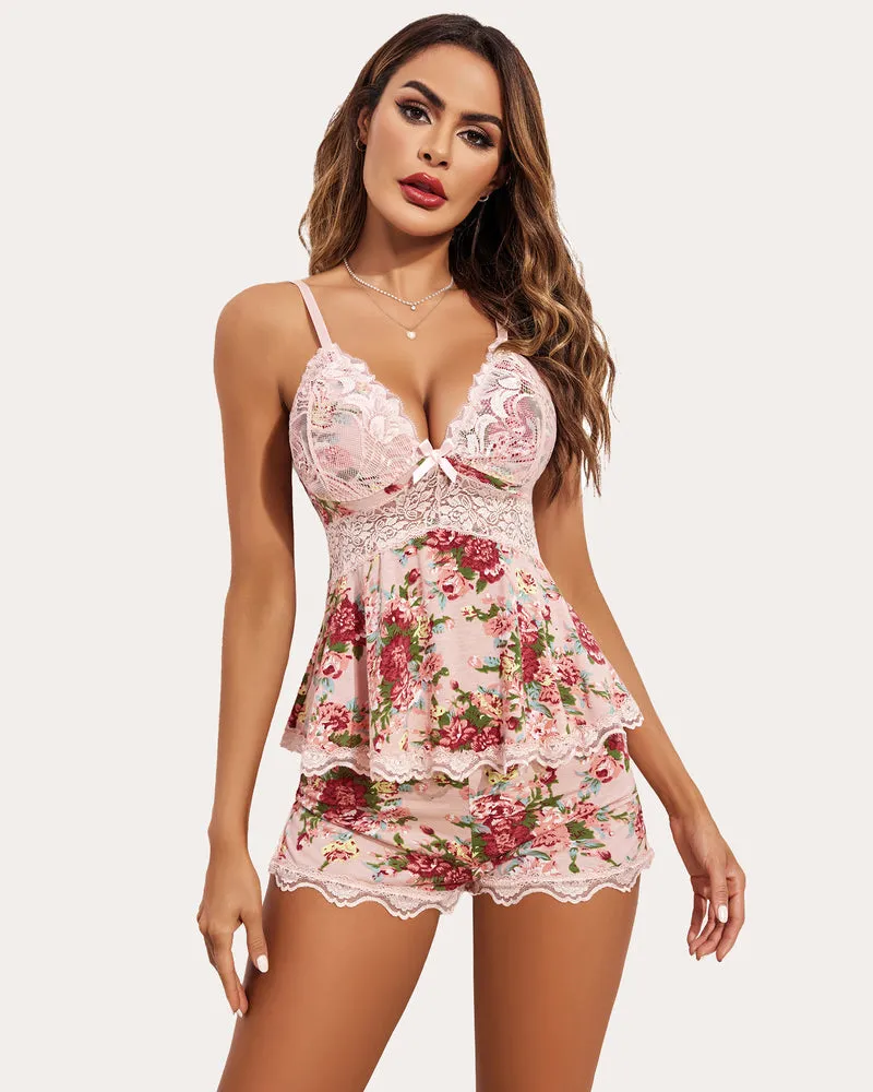 Lace Floral Pajamas Lounge Sets