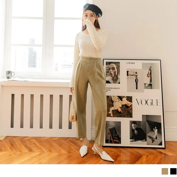 MEDIUM WAIST PURE COLOR KNIT STRAIGHT SUIT PANTS